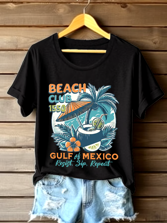 🌊Buy 3 get 12% off丨Women's Gulf Of Mexico Printed Round Neck T-shirt