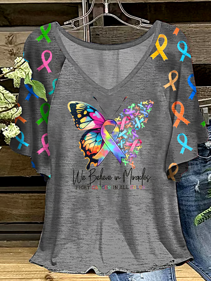 🎀Buy 3 get 12% off丨Women's Fight Cancer In All Colors Ruffle Sleeve T-Shirt