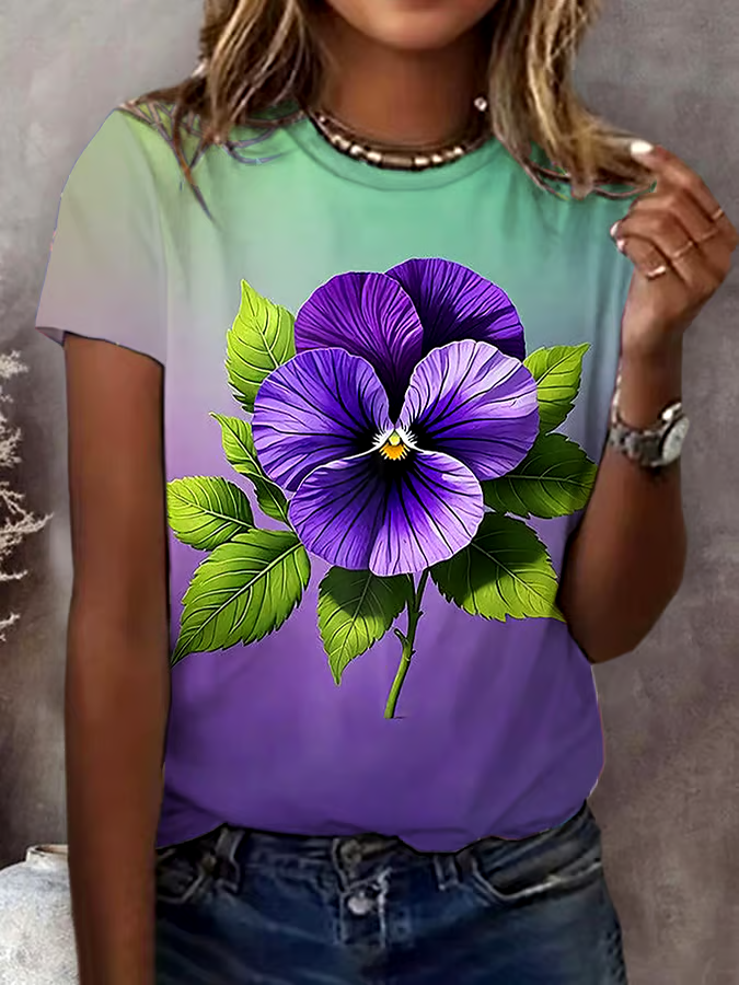 💜Buy 3 get 12% off丨Women's Retro Purple Floral Print T-Shirt