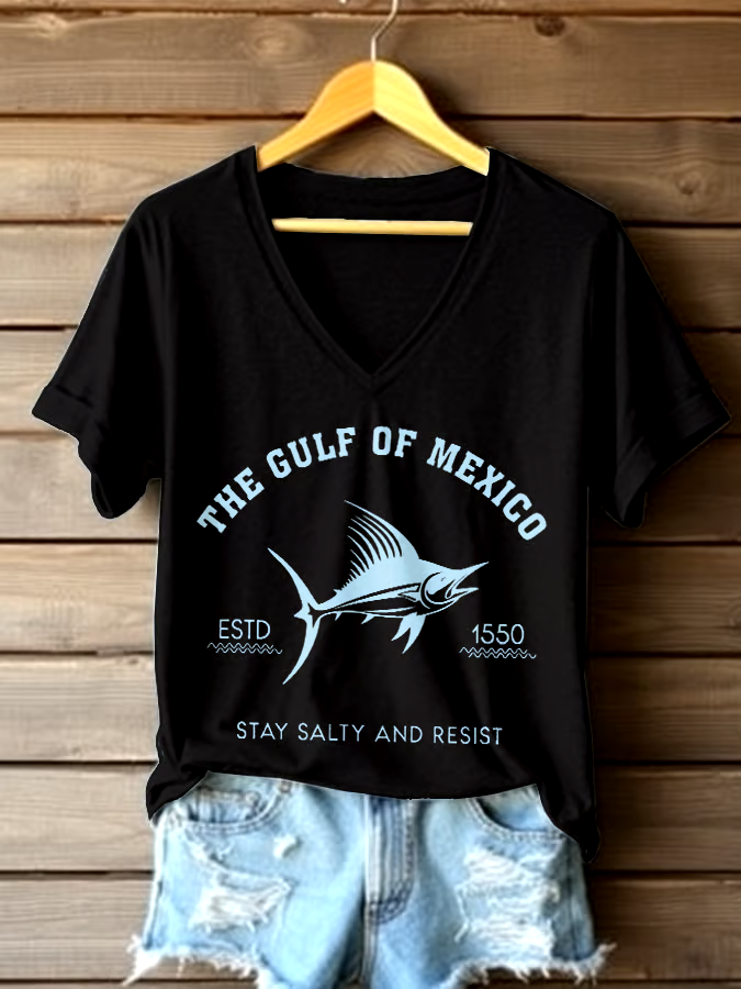 🌊Buy 3 get 12% off丨Women's Gulf Of Mexico Printed V Neck T-shirt