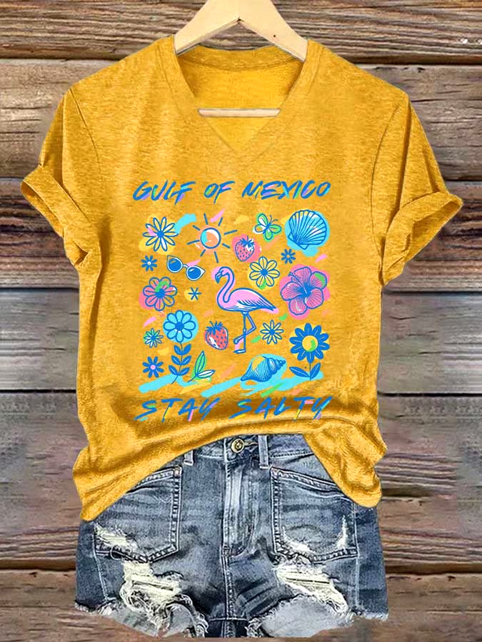 🌊Buy 3 get 12% off丨Women's Gulf Of Mexico Printed V Neck T-shirt