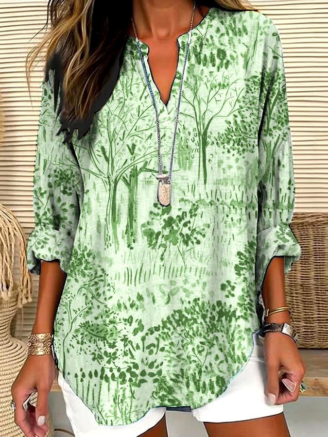 🌳Buy 3 get 12% off丨Women's Casual Forest Tree Print Shirt丨🌿100% natural cotton