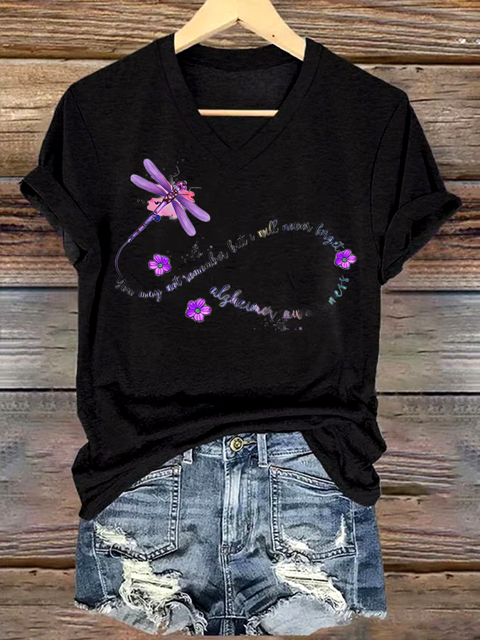 💜Buy 3 get 12% off丨Women's Alzheimer's Disease You May Not Remember But I Will Never Forget Awareness Print Short Sleeve T-Shirt