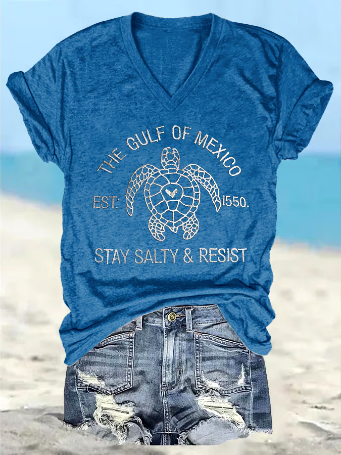 🌊Buy 3 get 12% off丨Women's Retro The Gulf Of Mexico Est 1550 Stay Salty And Resist Print T-Shirt