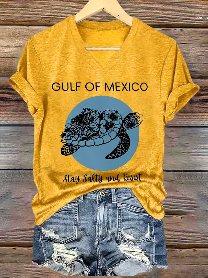 🌊Buy 3 get 12% off丨Women's Gulf Of Mexico Printed V Neck T-shirt