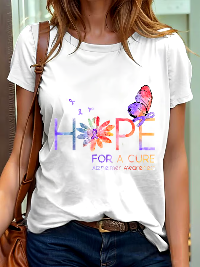 💜Buy 3 get 12% off丨Women's Hope For A Cure Alzheimer Awareness Printed Short-Sleeved T-Shirt