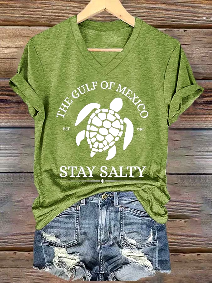 🌊Buy 3 get 12% off丨Women's Gulf Of Mexico Printed V Neck T-shirt