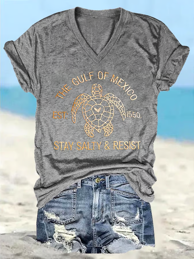 🌊Buy 3 get 12% off丨Women's Retro The Gulf Of Mexico Est 1550 Stay Salty And Resist Print T-Shirt
