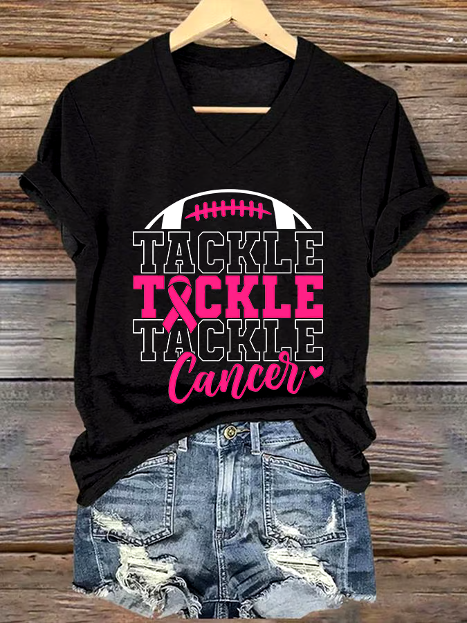 🎀Buy 3 get 12% off丨Women's Casual Breast Cancer Cure Graphic Print V-Neck Short Sleeve T-Shirt