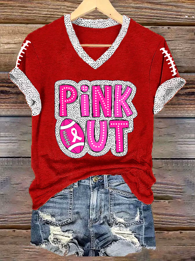 🎀Buy 3 get 12% off丨Women's Pink Out Football Breast Cancer Print T-Shirt