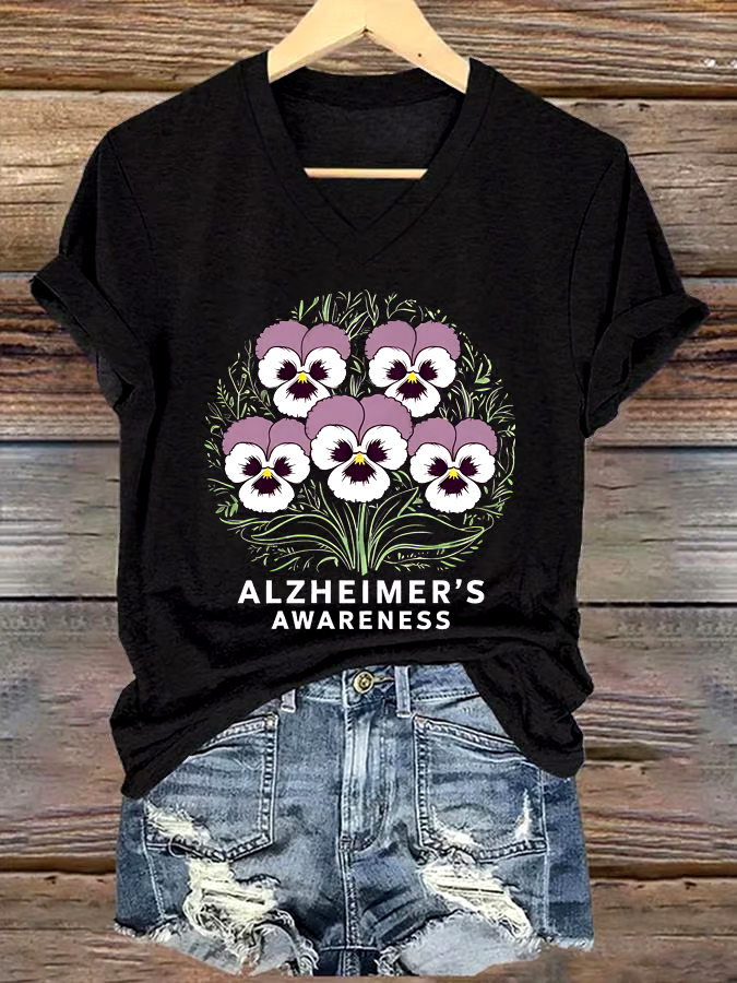 💜Buy 3 get 12% off丨Women's Alzheimer's Awareness Print Short Sleeve T-Shirt