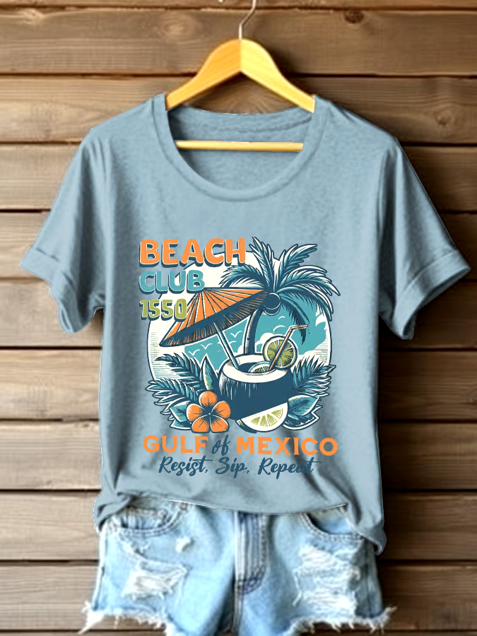 🌊Buy 3 get 12% off丨Women's Gulf Of Mexico Printed Round Neck T-shirt