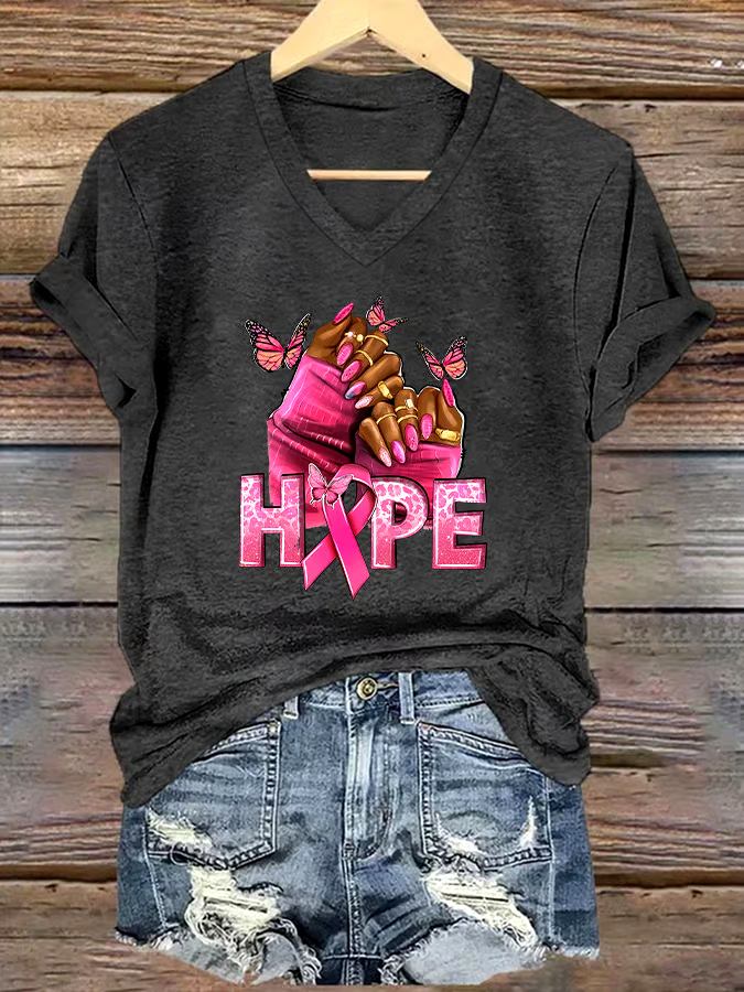 🎀Buy 3 get 12% off丨Women's Casual Breast Cancer Cure Graphic Print V-Neck Short Sleeve T-Shirt