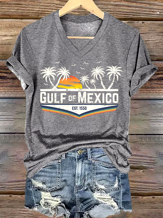🌊Buy 3 get 12% off丨Women's Gulf Of Mexico Printed V Neck T-Shirt