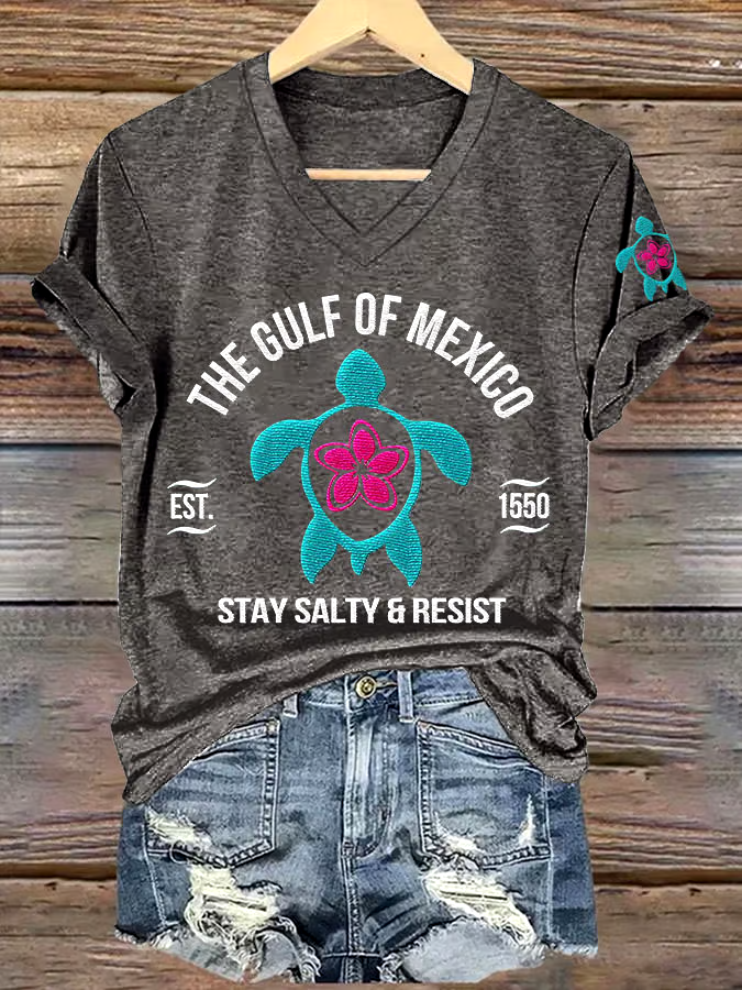 🌊Buy 3 get 12% off丨Women's Gulf Of Mexico Printed V Neck T-shirt