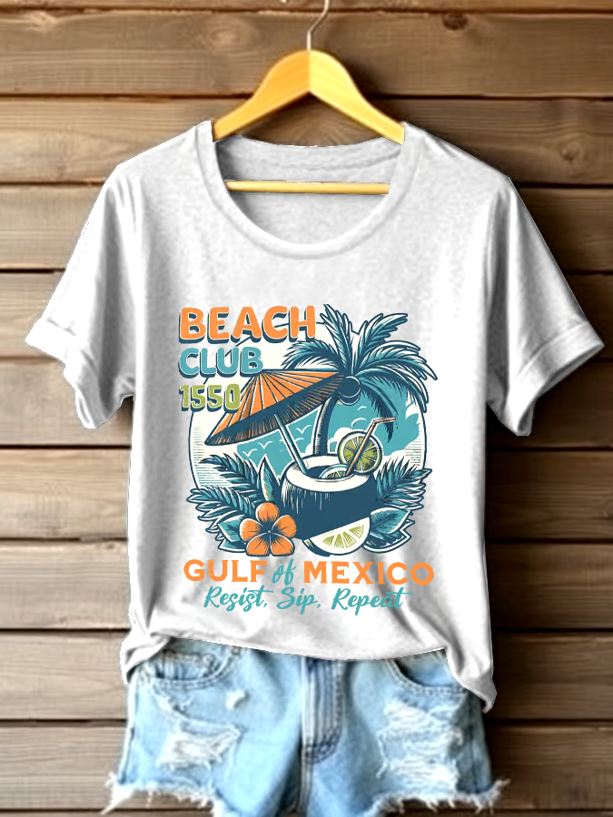 🌊Buy 3 get 12% off丨Women's Gulf Of Mexico Printed Round Neck T-shirt