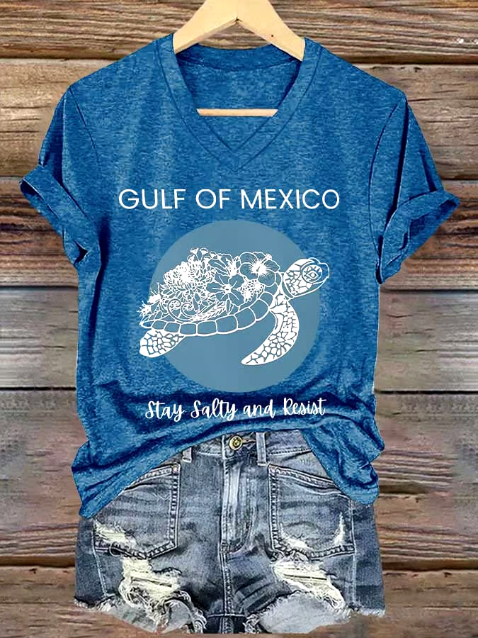 🌊Buy 3 get 12% off丨Women's Gulf Of Mexico Printed V Neck T-shirt