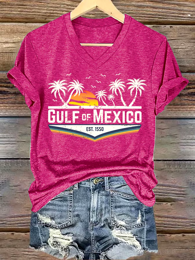 🌊Buy 3 get 12% off丨Women's Gulf Of Mexico Printed V Neck T-Shirt