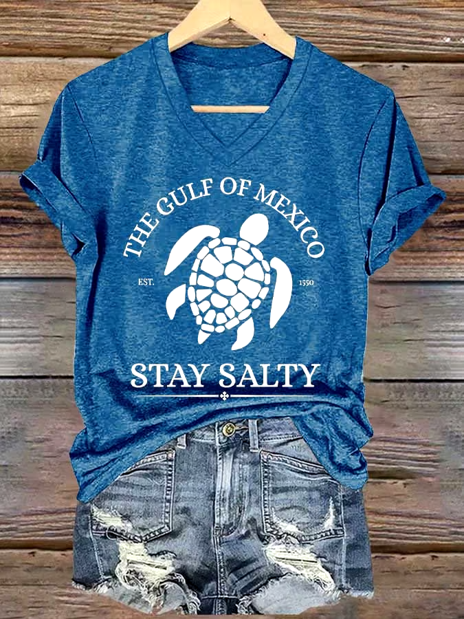 🌊Buy 3 get 12% off丨Women's Gulf Of Mexico Printed V Neck T-shirt