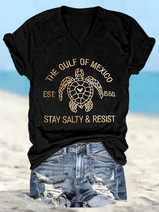 🌊Buy 3 get 12% off丨Women's Retro The Gulf Of Mexico Est 1550 Stay Salty And Resist Print T-Shirt