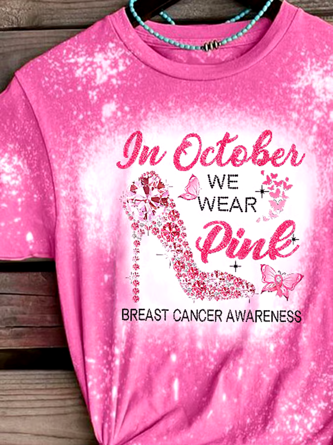 🎀Buy 3 get 12% off丨Breast Cancer Awareness In October We Wear Pink Heels Butterfly Print T-Shirt