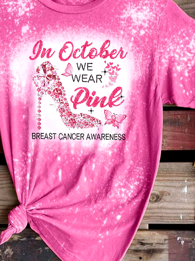 🎀Buy 3 get 12% off丨Breast Cancer Awareness In October We Wear Pink Heels Butterfly Print T-Shirt