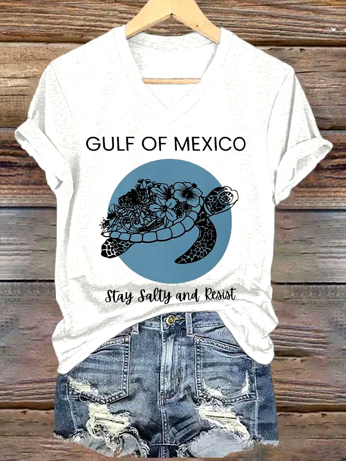 🌊Buy 3 get 12% off丨Women's Gulf Of Mexico Printed V Neck T-shirt