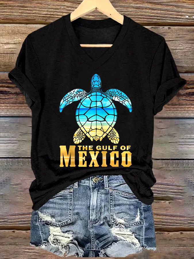 🌊Buy 3 get 12% off丨Women's Gulf Of Mexico Printed V Neck T-shirt