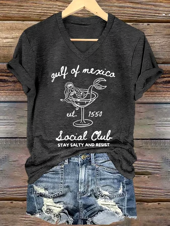 🌊Buy 3 get 12% off丨Women's Gulf Of Mexico Printed V Neck T-shirt