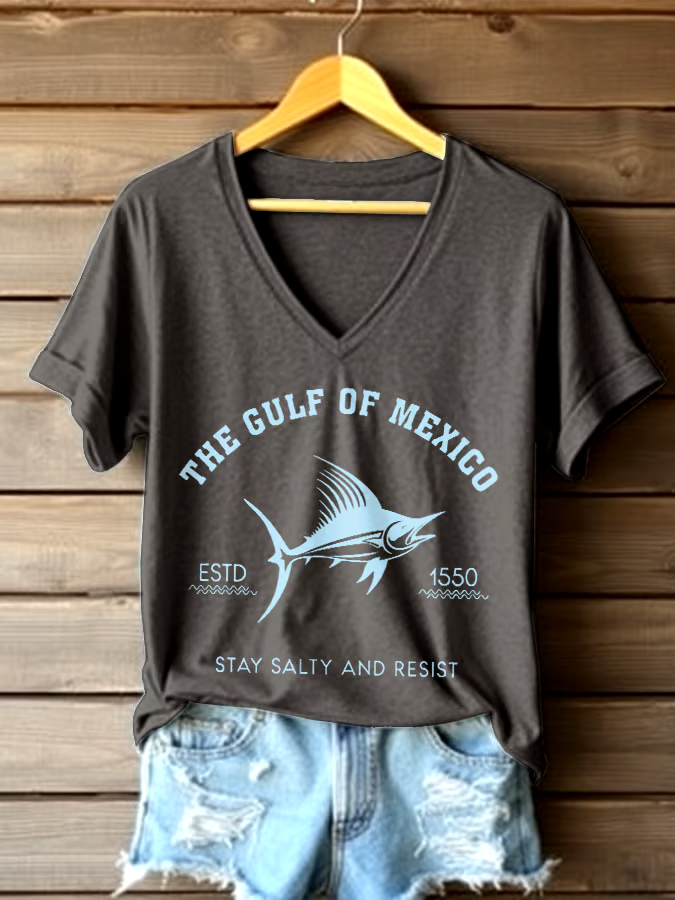 🌊Buy 3 get 12% off丨Women's Gulf Of Mexico Printed V Neck T-shirt
