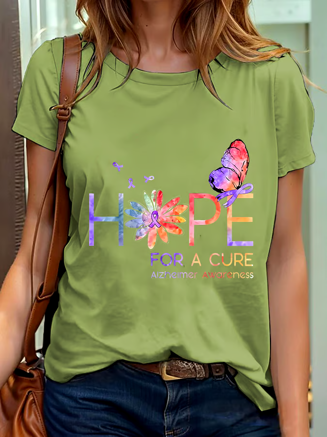 💜Buy 3 get 12% off丨Women's Hope For A Cure Alzheimer Awareness Printed Short-Sleeved T-Shirt