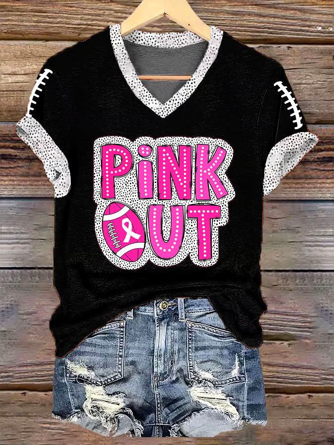 🎀Buy 3 get 12% off丨Women's Pink Out Football Breast Cancer Print T-Shirt