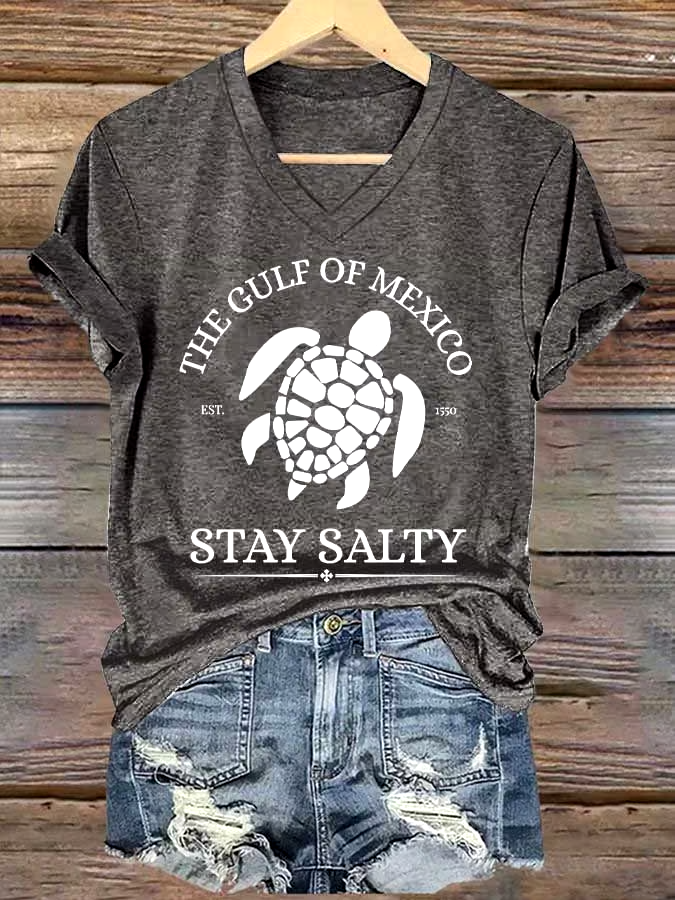 🌊Buy 3 get 12% off丨Women's Gulf Of Mexico Printed V Neck T-shirt
