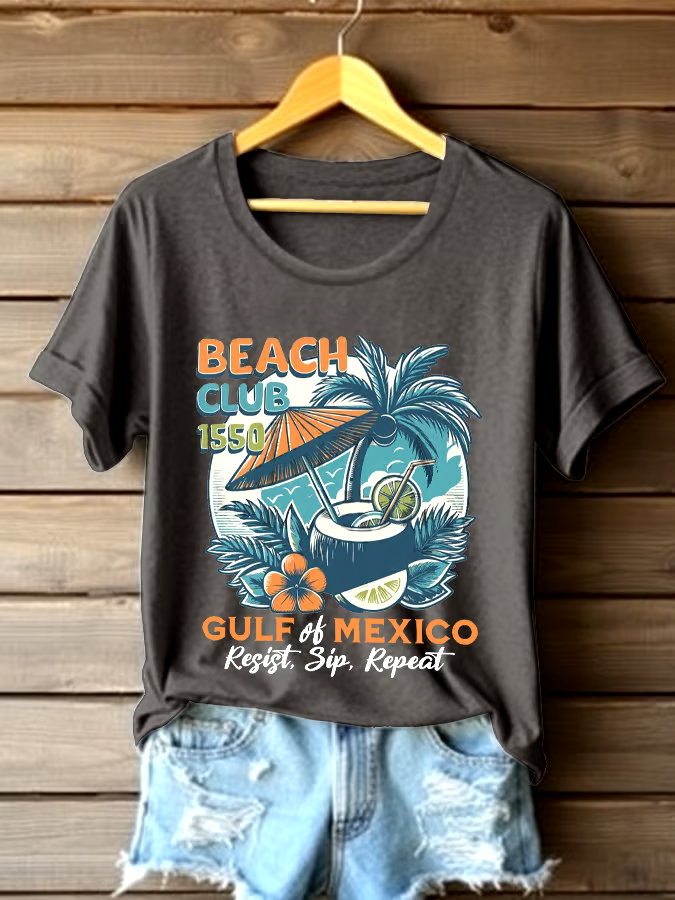 🌊Buy 3 get 12% off丨Women's Gulf Of Mexico Printed Round Neck T-shirt