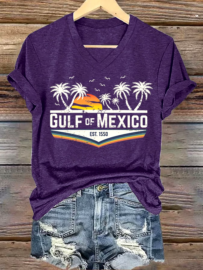 🌊Buy 3 get 12% off丨Women's Gulf Of Mexico Printed V Neck T-Shirt