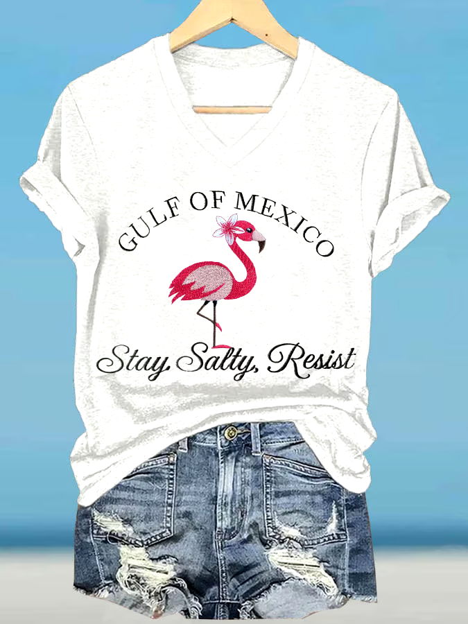 🌊Buy 3 get 12% off丨Women's Gulf Of Mexico Printed V Neck T-Shirt