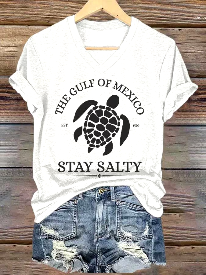 🌊Buy 3 get 12% off丨Women's Gulf Of Mexico Printed V Neck T-shirt