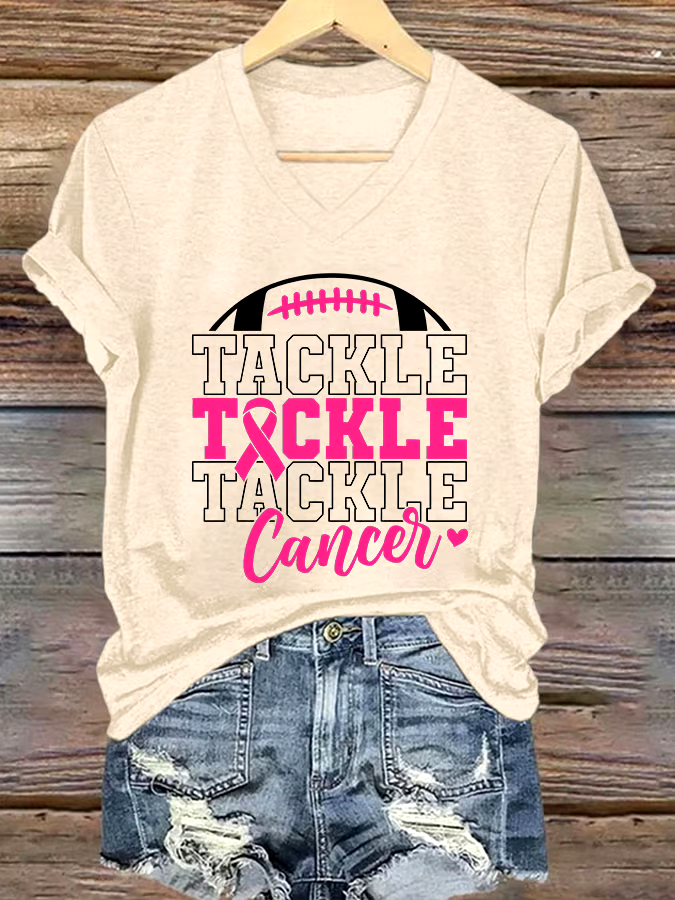 🎀Buy 3 get 12% off丨Women's Casual Breast Cancer Cure Graphic Print V-Neck Short Sleeve T-Shirt