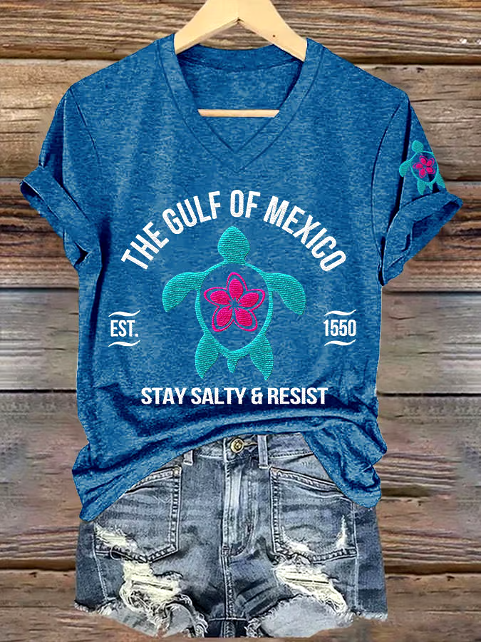 🌊Buy 3 get 12% off丨Women's Gulf Of Mexico Printed V Neck T-shirt