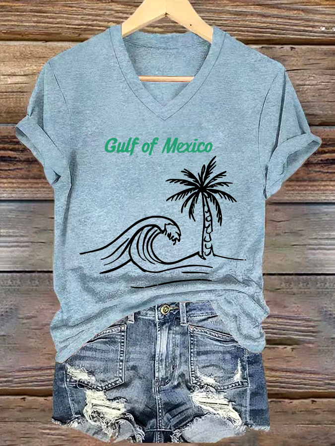 🌊Buy 3 get 12% off丨Women's Gulf Of Mexico Printed V Neck T-shirt