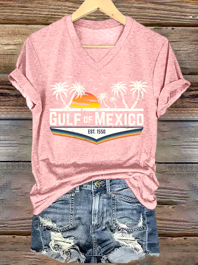 🌊Buy 3 get 12% off丨Women's Gulf Of Mexico Printed V Neck T-Shirt