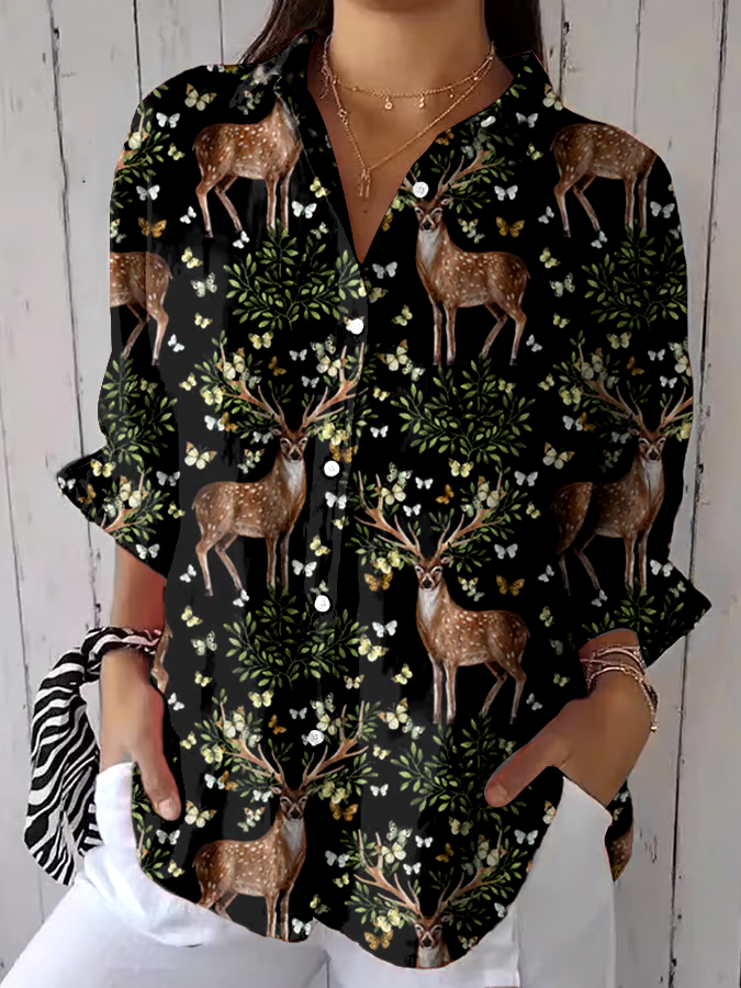 🌳Buy 3 get 12% off丨Women's Casual Retro Forest Animal Print Cotton And Linen Shirt丨🌿100% natural cotton