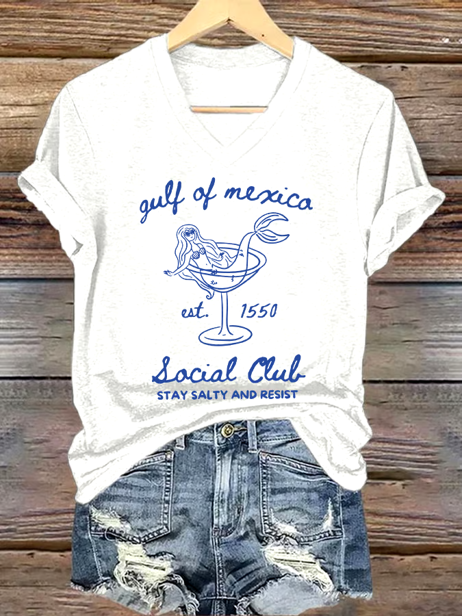🌊Buy 3 get 12% off丨Women's Gulf Of Mexico Printed V Neck T-shirt