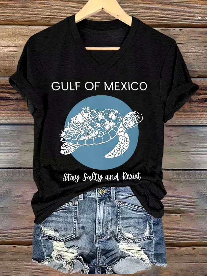 🌊Buy 3 get 12% off丨Women's Gulf Of Mexico Printed V Neck T-shirt